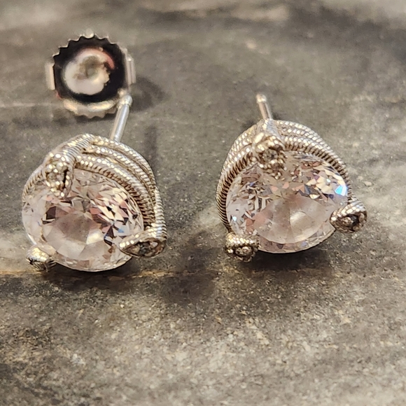 Judith Ripka 925 Sterling Silver Gilt CZ Diamonique Stud Earrings - Picture 10 of 16